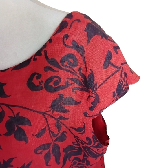 Inconnu Red Navy Cap Sleeve Pullover Pockets 100% Linen Dress Size XXL - Picture 3 of 5